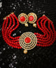 N03059_ classic gold polished jewelry choker style crafted design gold plated necklace set embellished with red crystal.