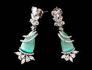 E0536 _Premium American Diamond earrings engraved with ocean green Emerald stone.