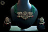 N0100_Classy Matte Silver Oxidized crafted choker Necklace with delicate work of Emerald Green crystals