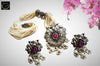 N0101_Classy Matte Silver Oxidized crafted choker Necklace with delicate work of fuscia pink stones and small pearls