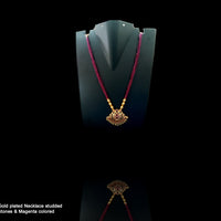 N018_Elegant Micro Gold plated Necklace studded with precious pink ruby stones & Magenta colored crystals