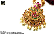 N021_Elegant Micro Gold plated Necklace studded with precious pink & green ruby stones & Magenta colored crystals