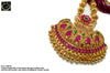 N022_Elegant Micro Gold plated Necklace studded with precious pink & green ruby stones & Magenta colored crystals