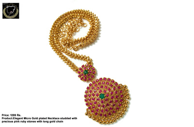 N025_Elegant Micro Gold plated Necklace studded with precious pink & green ruby stones