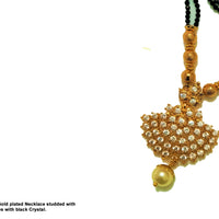 N026_Elegant Micro Gold plated Necklace studded with precious white AD stones & black colored crystals