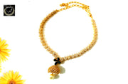 N053_Elegant Micro Gold plated Necklace studded with American Diamond & Semi Precious Black stones