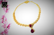 N054_Elegant Micro Gold plated Necklace studded with American Diamond & Semi Precious pink ruby stones