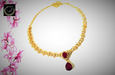 N054_Elegant Micro Gold plated Necklace studded with American Diamond & Semi Precious pink ruby stones