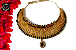 N055_Elegant Micro Gold plated Necklace studded with American Diamond & Semi Precious Royal blue stones