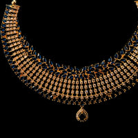 N055_Elegant Micro Gold plated Necklace studded with American Diamond & Semi Precious Royal blue stones