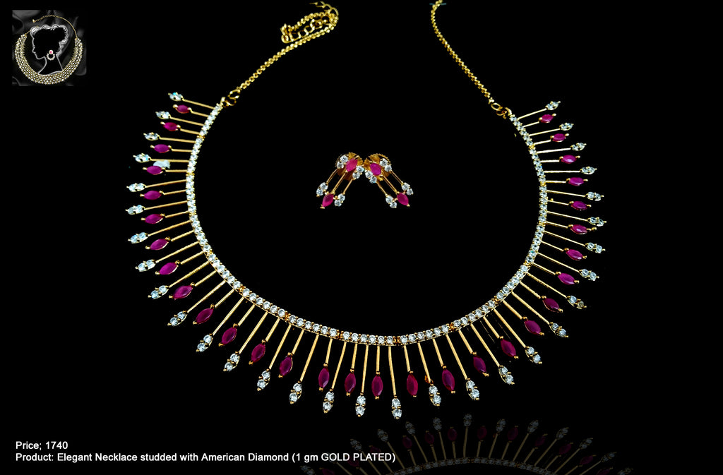 N05_Elegant 1 gm Gold plated Necklace studded with American Diamond.