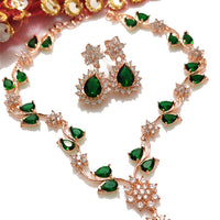 N0537_Elegant sleek design choker necklace embellished with american diamond stones with a touch of green stones.