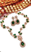 N0537_Elegant sleek design choker necklace embellished with american diamond stones with a touch of green stones.