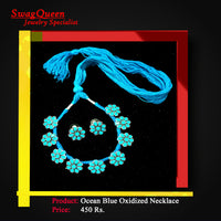 German Oxidize Silver Necklace with ocean blue flower design