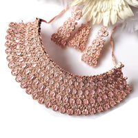 N0603_Classic broad designer rose gold choker necklace embellished with delicate work of American diamond stones.