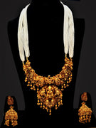 N03054_ Grand classic matte gold polished temple jewelry choker style crafted design gold plated necklace set embellished with stones .