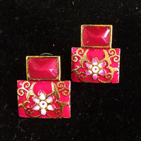 Sparkling Pink  extended Stud  Earring crafted with Meenakari work