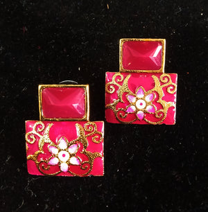 Sparkling Pink  extended Stud  Earring crafted with Meenakari work